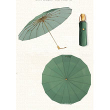 Customized 16K Luxury RPET Golden Frame Pocket 3 Folding Umbrella